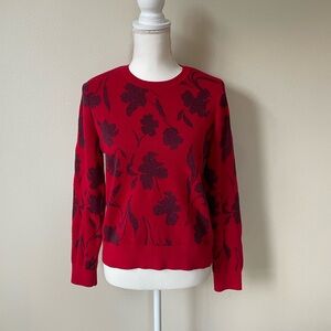 Banana Republic Red & Maroon Floral Sweater w Slight Metallic Thread Detail